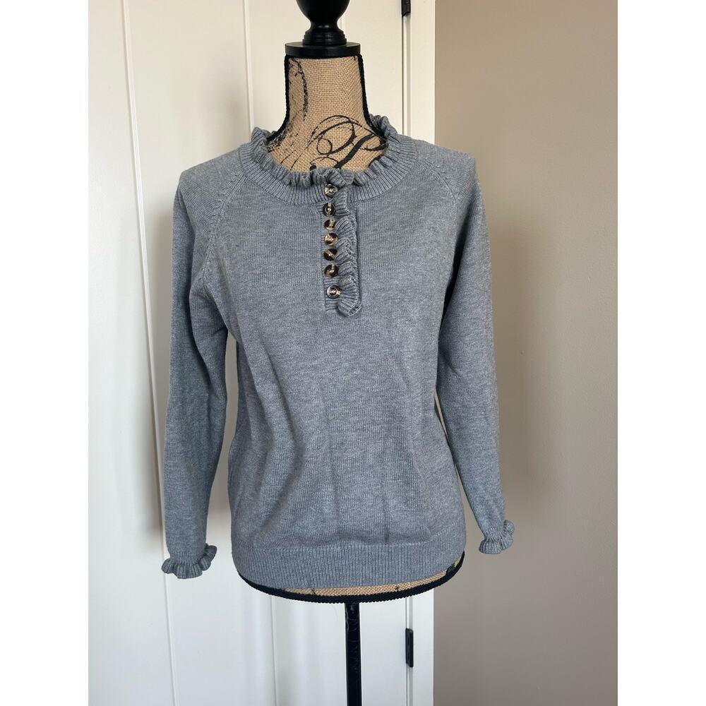 BTFBM Women’s Gray Knit Pullover Ruffle Button Sweater Size S